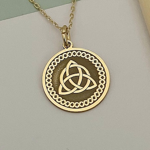 14k Solid Gold Celtic Knot Necklace, Personalized Celtic Triquetra Necklace, Celtic Trinity Knot Pendant, Celtic Knot Jewelry For Men