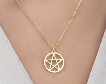 Sterling Silver Pentagram Necklace: 14K Gold Pentacle Charm