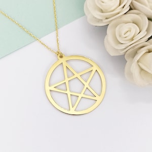 14k Gold Pentagram Necklace: Wiccan Pentacle Pendant