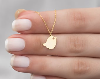 14K Gold Bird Necklace: Sterling Silver Chick Pendant, Animal Jewelry
