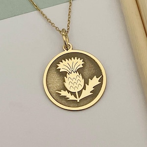 14k Solid Gold Thistle Pendant: Personalized Scottish Celtic Jewelry
