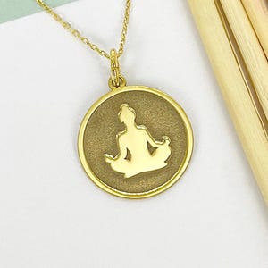 14k Solid Gold Namaste Yoga Pose Necklace, Personalized Yogi Symbol Pendant, Meditation Charm Necklace, Buddha Pendant, Yoga Jewelry