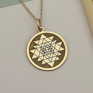 14k Solid Gold Sri Yantra Necklace: Personalized Yoga Jewelry