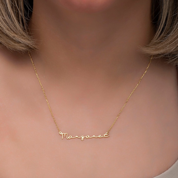 Signature Name Plate Necklace - Sterling Silver or Solid 14k Gold Signature Name Plate Necklace - Sterling Silver or Solid 14k Gold