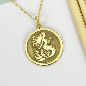 14k Solid Gold Mermaid Necklace, Personalized Siren Pendant, Mermaid Charm Necklace, Mermaid Jewelry