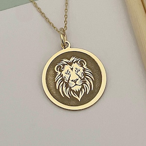 14k Solid Gold Lion Head Necklace, Personalized Lion Necklace, Lion Pendant, Wild Animal Jewelry