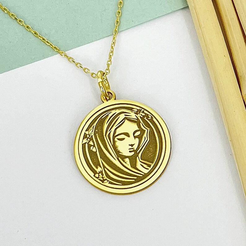 14k Solid Gold Virgin Mary Necklace: Personalized Religious Pendant - Etsy