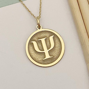 14k Solid Gold hängt für Psychiatrie Halskette, PSI Anhänger, PSI Halskette, griechischer Buchstabe PSI, Psychiaterkette