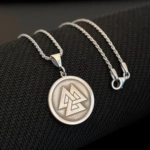Sterling Silver Valknut Pendant: Norse Viking Odin&#39;s Knot Necklace
