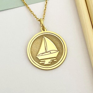 14k Solid Gold Sailboat Necklace, Personalized Sailing Boat Pendant, Necklace For Sailer