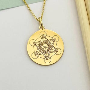 14k Solid Gold Metatron Necklace, Personalized Metatron&#39;s Cube Pendant, Sacred Geometry Charm, Archangel Metatron Pendant, Spiritual Jewelry