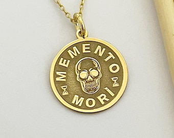 Memento Mori Necklace, 925 Sterling Silver, Mens Skull Pendant, Personalized Jewelry Gift