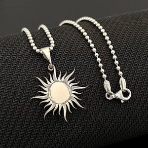 925 Sterling Silver Sun Necklace For Men, Solar Pendant, Silver Celestial Jewelry, Unique Gift For Sun Lovers
