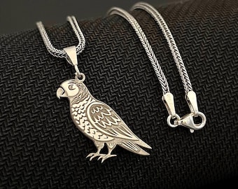 Parrot Necklace Sterling Silver | Tropical Bird Pendant | Animal Lover Gift