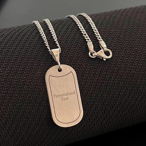 Custom 925 Sterling Silver Military Dog Tag Necklace with Curb Chain