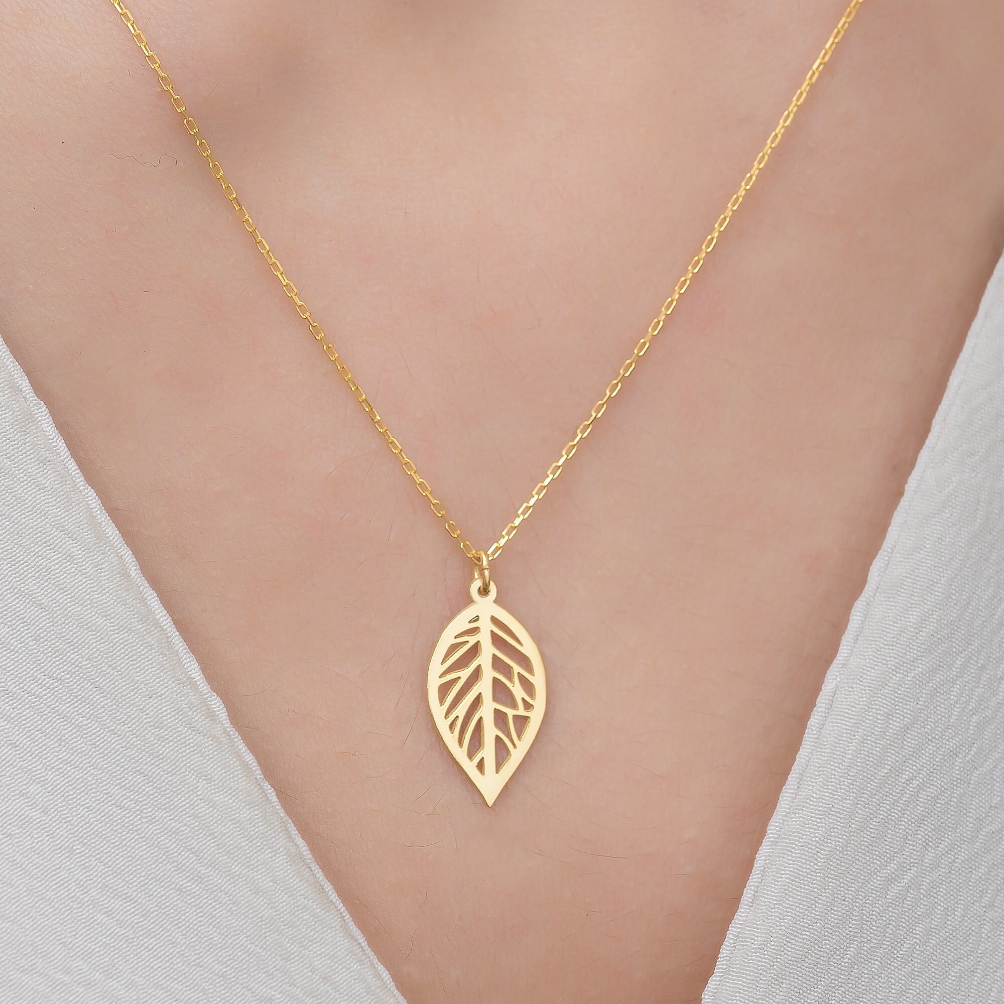 ネックレス・ペンダント Gold Woven Leaf Necklace 14K Gold Leaf Necklace, 925 Silver Leaf Pendant, Leaf