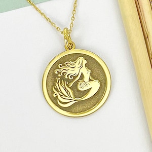 14k Solid Gold Mermaid Necklace, Personalized Mermaid Pendant, Siren Charm Necklace, Mermaid Jewelry, Gift For Mermaid Lover, Nautical Gift