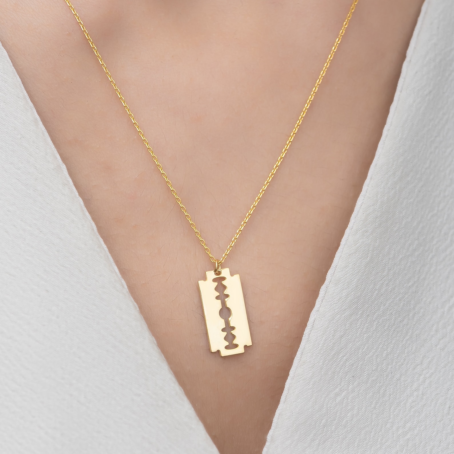 Razor Blade Necklace Gold Razor Blade Pendant Silver Razor Etsy