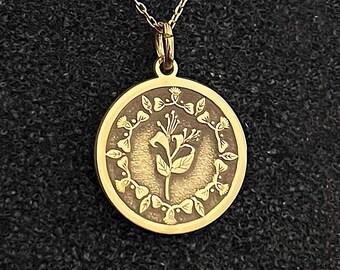 14k Gold Honeysuckle Necklace: Personalized June Birth Flower Pendant
