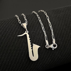 Sterling Silver Saxophone Necklace: Jazz Music Pendant, Gift for Musicians
