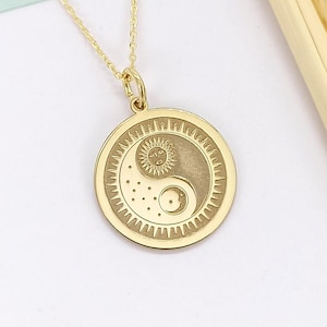 14k Solid Gold Yin Yang Day And Night Necklace, Personalized Yin Yang Sun And Moon Pendant, Tai Chi Necklace, Yoga Jewelry, Gift For Her