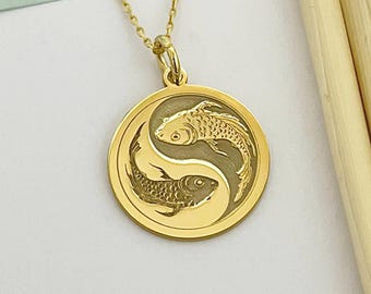 925 Sterling Silver Koi Fish Yin Yang Necklace: Personalized Charm Pendant