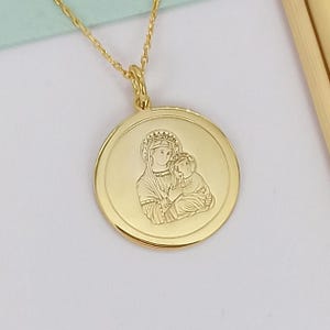 Virgin Mary And Jesus Necklace 14k Solid Gold, Custom Baby Jesus And Virgin Mary Pendant, Christian Necklace, Religious Jewelry