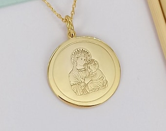 925 Sterling Silver Virgin Mary and Baby Jesus Pendant Necklace