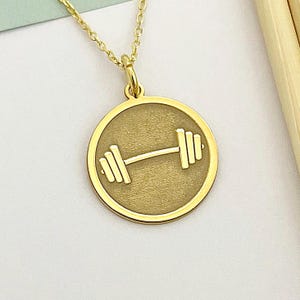 14k Solid Gold Dumbbell Necklace: Personalized Fitness Jewelry