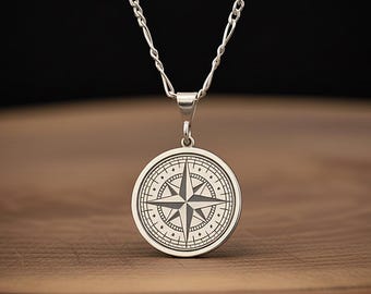 Compass Necklace | 925 Sterling Silver | Mens Nautical Jewelry | Outdoor Lover Gift