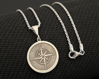 Compass Necklace for Men | Sterling Silver | Adventure Travel Jewelry, Gifts For Him