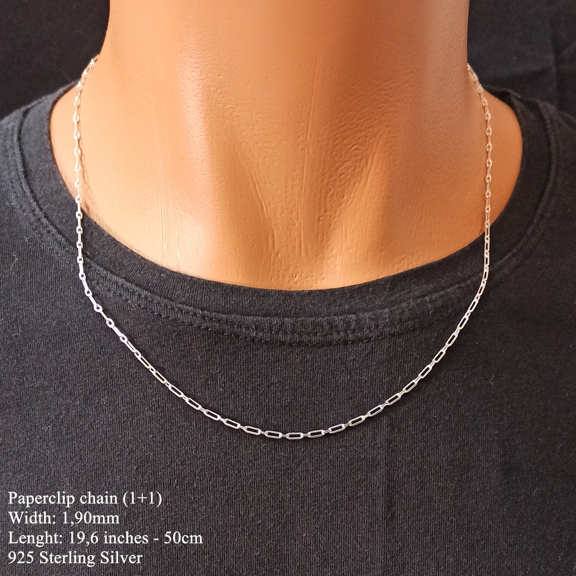 925 Sterling Silver Paperclip Chain Necklace, Rectangle Link