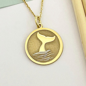 14k Solid Gold Whale Tail Necklace, Personalized Whale Tail Pendant, Ocean Jewelry