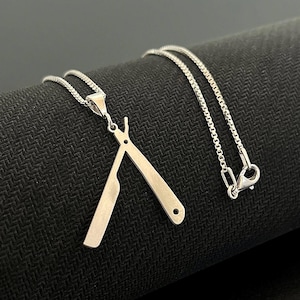 925 Sterling Silver Barber Razor Necklace, Straight Razor Pendant, Bold Barber Inspired Jewelry, Masculine Gift for Him