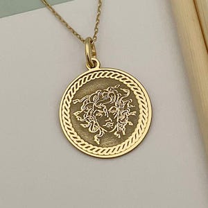 14k Solid Gold Medusa Necklace: Personalized Greek Mythology Pendant
