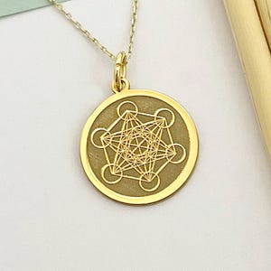 14k Solid Gold Metatron Necklace, Personalized Metatron&#39;s Cube Pendant, Sacred Geometry Charm, Archangel Metatron Pendant, Spiritual Jewelry