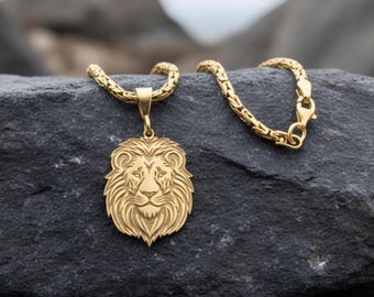 Lion Pendant Necklace Sterling Silver | Byzantine Chain | Gifts For Him