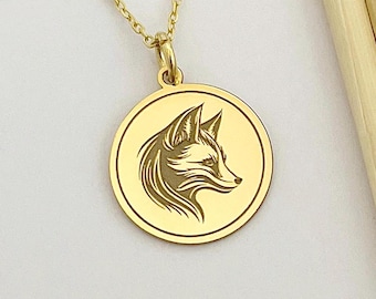 925 Sterling Silver Fox Necklace: Personalized Coin Pendant, Wild Animal Jewelry