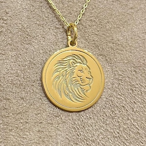 14k Solid Gold Lion Head Necklace, Personalized Lion Necklace, Lion Pendant, Wild Animal Jewelry