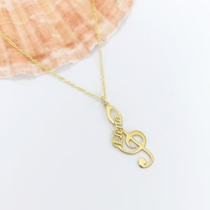 Personalized Treble Clef Necklace, Custom Music Symbol Necklace, Music Note Necklace With Name, Gift For Musician
