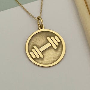 14k Solid Gold Dumbbell Necklace: Personalized Fitness Jewelry