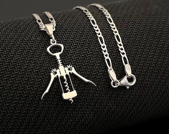 Corkscrew Necklace Sterling Silver | Bottle Opener Charm | Gifts For Him