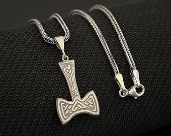 Sterling Silver Mjolnir Necklace: Viking Thors Hammer Pendant, Norse Jewelry