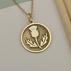 14k Solid Gold Thistle Pendant: Personalized Scottish Celtic Jewelry