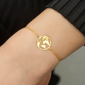 World Map Bracelet 14K Gold, Earth Bracelet 925 Silver, Globe Bracelet, Travel Bracelet, Map Bracelet, Gifts For Her
