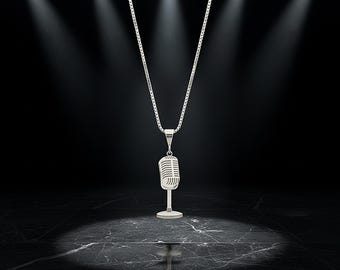 Retro Microphone Necklace | 925 Sterling Silver | Vintage Singer Gift | Music Lover Jewelry