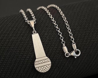 Microphone Necklace Sterling Silver | Music Jewelry | Musician Gift