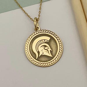 14k Solid Gold Spartan Helmet Necklace: Personalized Greek Warrior Pendant