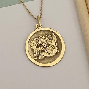14k Solid Gold Mermaid Necklace, Personalized Mermaid Pendant, Siren Charm Necklace, Mermaid Jewelry, Gift For Mermaid Lover, Nautical Gift