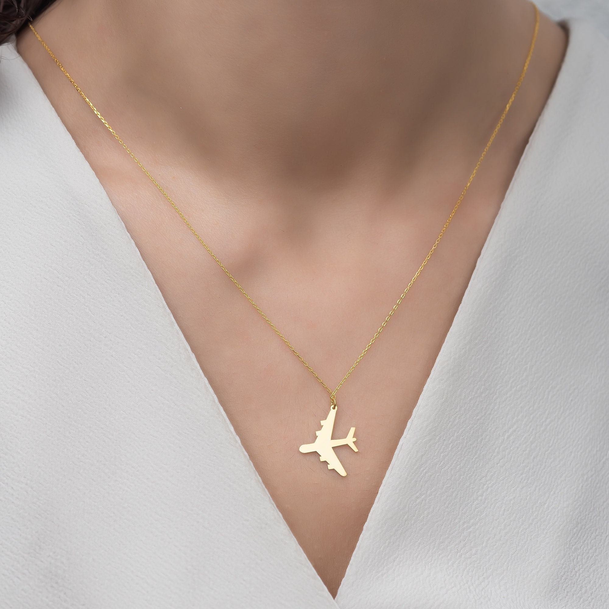 Airplane Necklace 14K Gold Airplane 